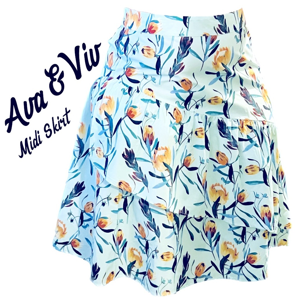 Ava & Viv Mint Green Floral Ruffle Midi Skirt